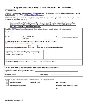 2020-2026 Form Request to Reschedule §341 Meeting - Blank Fillable ...
