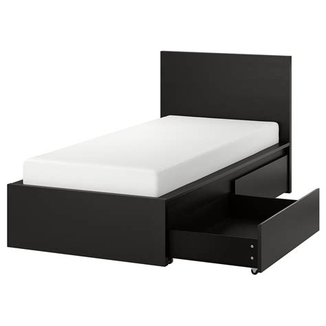 MALM bed frame, high, w 2 storage boxes, black-brown, 90x200 cm (353 ...