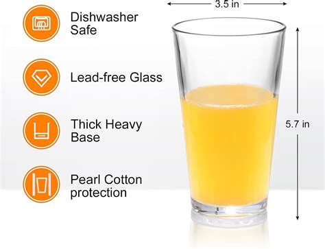 Beer Glasses Cup Set of 6, Drinking Glasses Set 16 Ounce for Home ...