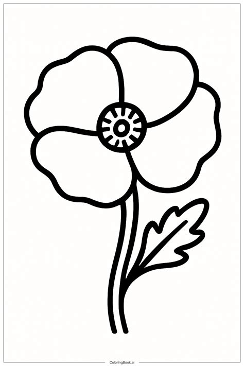 Bold Outline Poppy Flower Coloring Page (Free PDF&PNG Printable)
