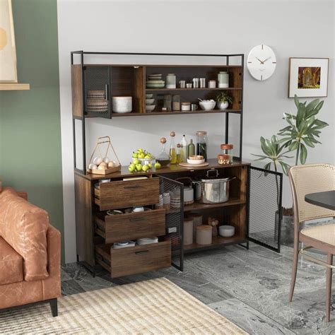 Buy 59 in. W Brown Large Kitchen Pantry Organizers Cabinet Buffet with ...