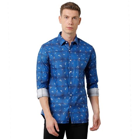 Buy Men Printed Royal Blue Pointed Collar Casual Shirt Online – Double Two