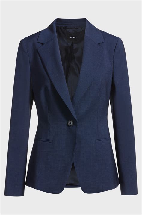 BOSS - Regular-fit blazer in micro-check virgin wool - Dark Blue