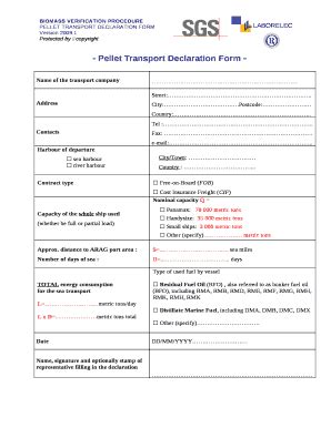 Pellet Transport Declaration Doc Template | pdfFiller