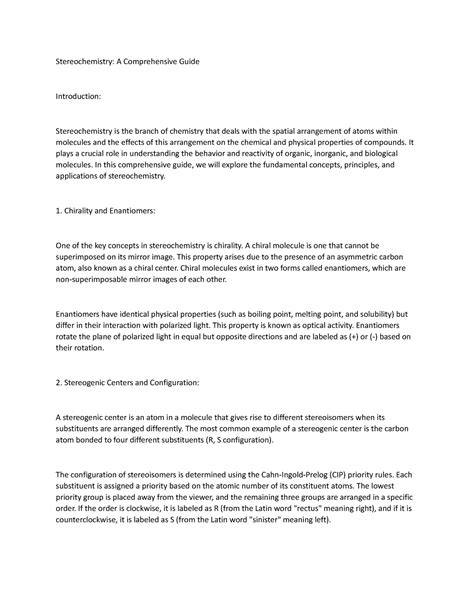 Stereochemistry - It plays a crucial role in understanding the behavior ...