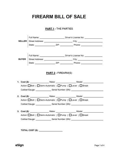 Gun Bill Of Sale Template