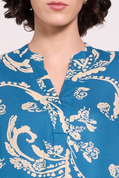 Teal Printed Rayon Mandarin Collar Women Regular Fit Tunics - Selling ...