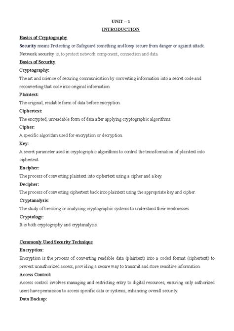 Unit 1 - Network Security - UNIT – 1 INTRODUCTION Basics of ...
