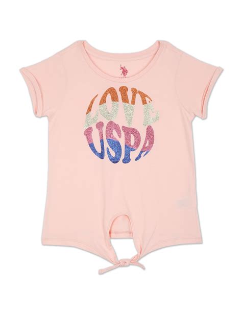 Girls Peach Tie Up Cotton T-Shirt – U.S. Polo Assn. India