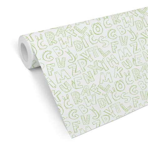 Patterned Wallpaper Kids Alphabet – green | wall-art.com