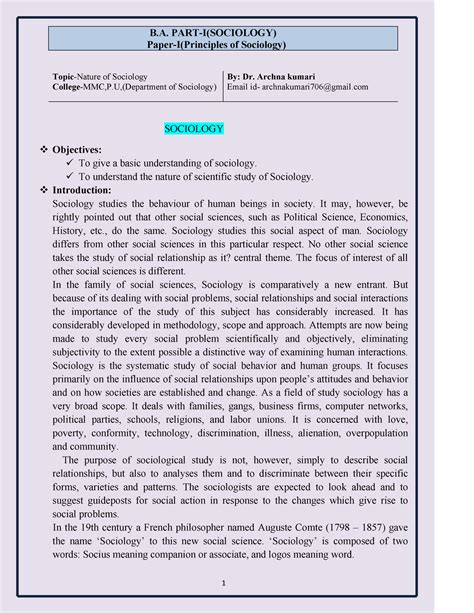 Nature-of-Sociology - Basic knowledge of sociology. - B. PART-I ...