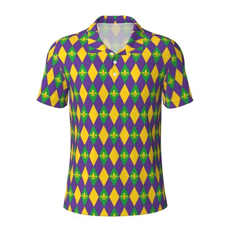 Qekee Mardi Gras for Mens Polo Shirts Casual Short Sleeve Button Down ...