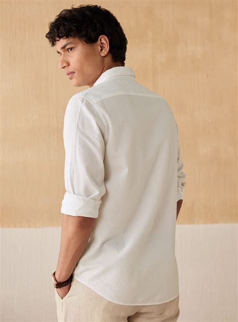 Buy Vista Seersucker Shirt | Casual White Solid Shirt for Men Online ...