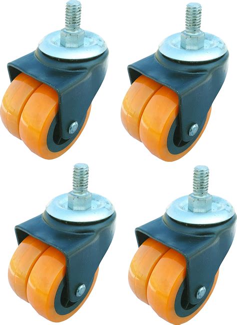 IMPODA 4 x Double PU Powder Coating Steel Castor Wheel, Thread Type ...