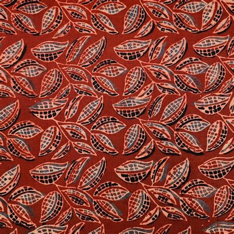 Pre Cut (0.85 Meter) Pure Cotton Ajrak Rust With Blue And Black Leaves ...