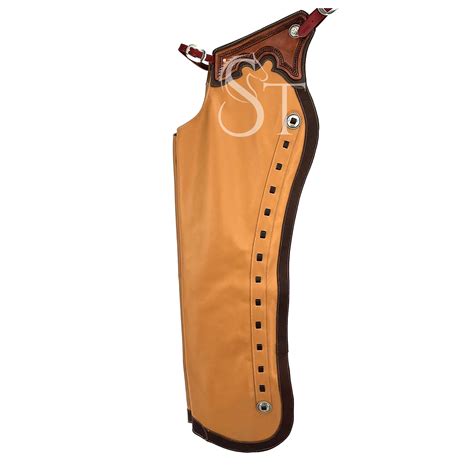 Western Fashion Full Chaps Cowhide Leather Tooled Yoke Tan - Sazaar Tack