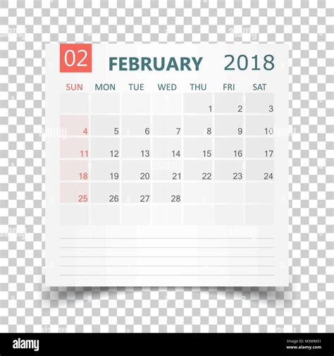 February 2018 calendar. Calendar sticker design template. Week starts ...