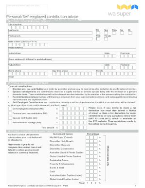Personal Self-Employed Contribution Advice Form - Blank Fillable ...