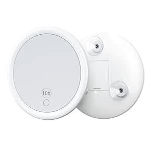 OUMUSU 10X Lighted Bathroom Magnifying Mirror with 3 Suction Cups ...