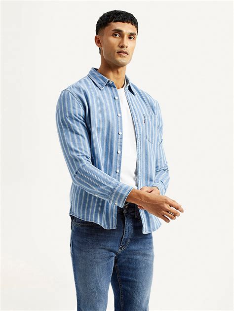 Men's Striped Light Blue Slim Fit Shirt – Levis India Store