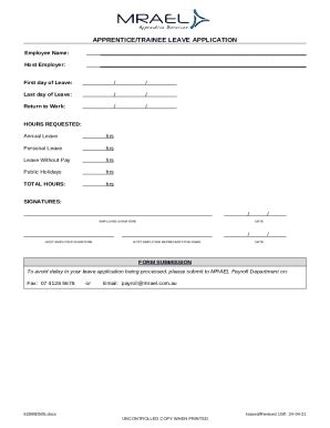 Leave Application - ApprenticeTrainee Doc Template | pdfFiller