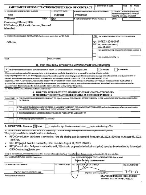 Fillable Online 1X1 The purpose of this amendment is as follows, RFQ ...