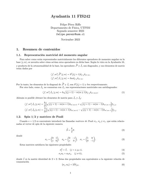 SOLUTION: Ayudantia 11 Mecanica Cuantica I - Matrices de Pauli y ...