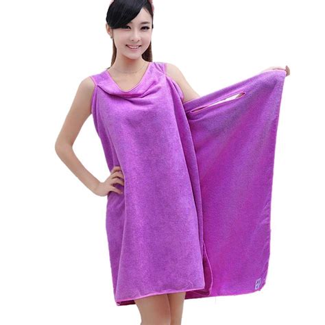 Glive's Women Microfiber Wearable Bath Wrap Beach Towel Dress Bathrobe ...