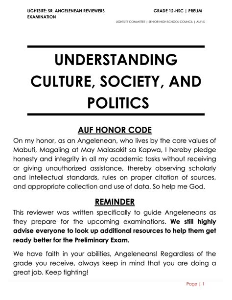 SOLUTION: Understanding culture society and politics - Studypool