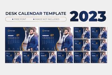 Premium Vector | Elegant blue gold calendar template 2023