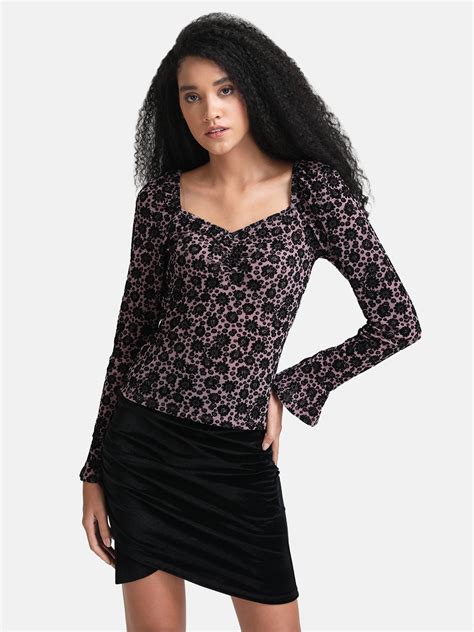 Buy Sweetheart Neck Printed Mesh Top 124633TWMVXS – KAZO