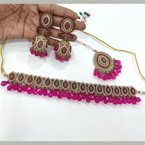 Kavita Art Gold Plated Crystal Stone And Pearls Choker Necklace Set ...