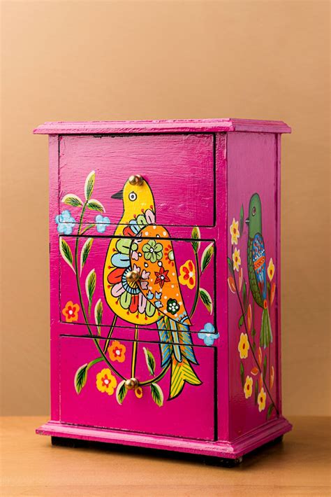 Pink Bird Hand Painted Wooden Chest with 3 Drawers – J.L.HOME DECOR