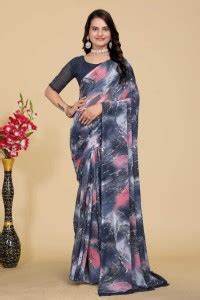 Buy Sanwariya Silks Printed Bollywood Georgette Grey, Pink Sarees ...