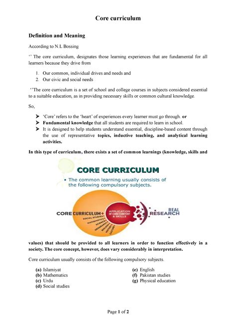 Core Curriculum - Lecture notes 1 - Core curriculum Definition and ...