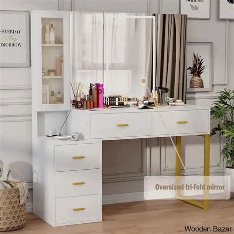Glenisha Vanity Dressing Table with Lighted Mirror | Wooden Bazar