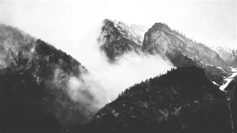 Download Black And White Photo Of Mountains With Clouds Wallpaper ...