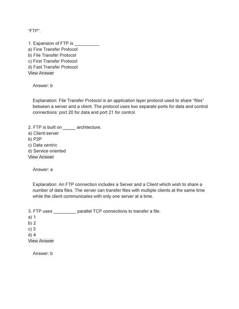 Computer Network (20) - “FTP”. Expansion of FTP is __________ a) Fine ...