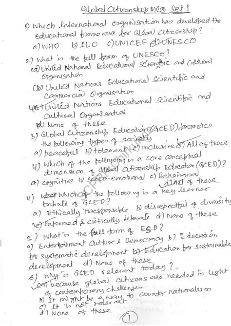 Global Citizenship MCQ Set 1 - Global Cetizenshep MCO set 1 1) which ...