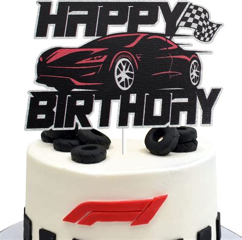LINGBOOM Car Happy Birthday Cake Topper Black Glitter Racing India | Ubuy