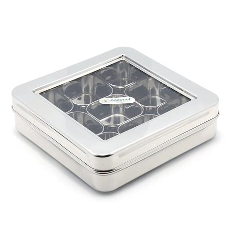 Buy coconut Stainless Steel Nano Square Masala Box See Thru Lid/Spice ...