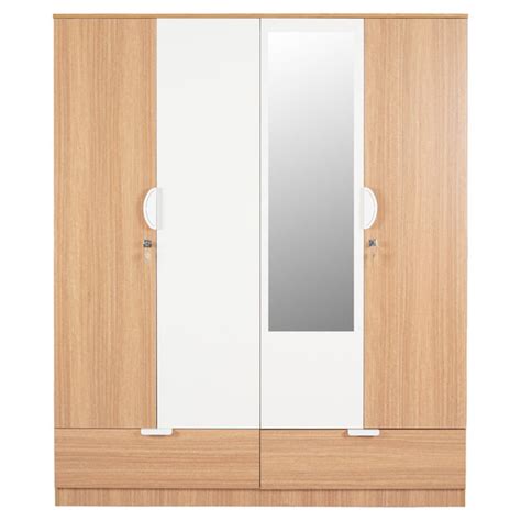 Nilkamal Indio 4 Door Wardrobe With Mirror (Teak & White)