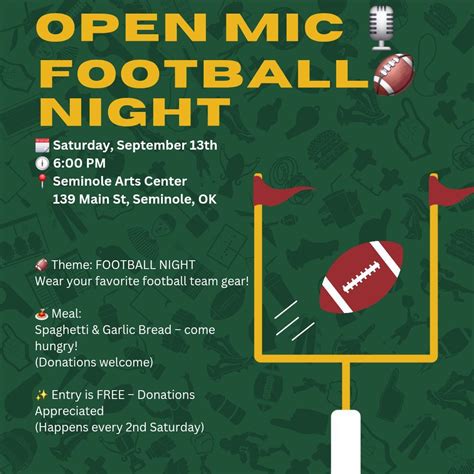 🎙Open Mic 🏈 Football Night, Seminole Arts Center, Seminole, OK, 13 ...