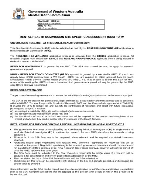 WA Health Site Specific Assessment . WA Health Research Governance ...