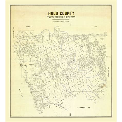 Historic County Map - Hood County Texas - General Land Office 1884 - 2 ...
