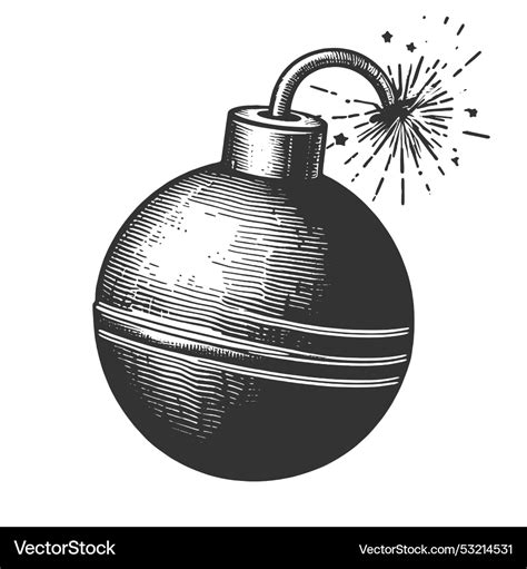 Exploding bomb engraving Royalty Free Vector Image