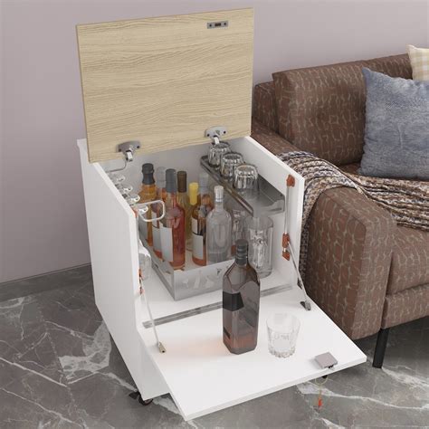 Curio Mini Bar Cabinet on Wheels (Moonshine White, Matte Finish ...
