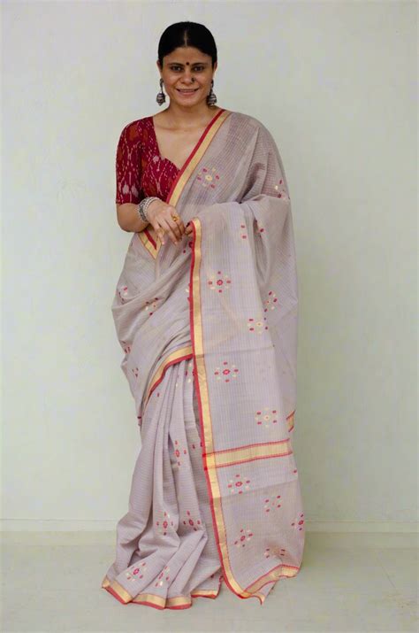 Handloom Cotton Silk Chanderi Saree With Woven Thread & Zari Motifs ...