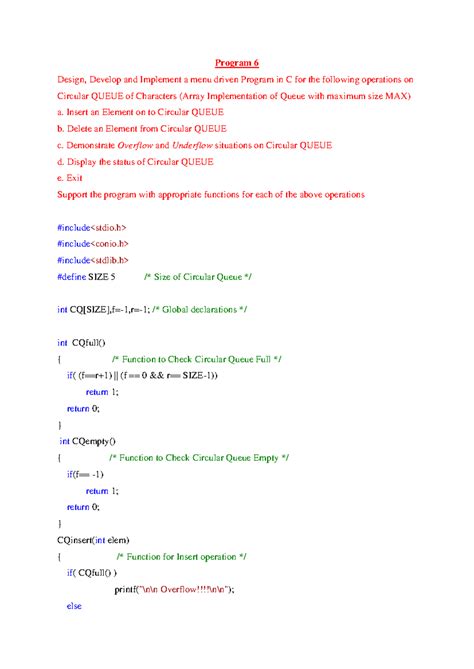 Prgm 6 - C Circular Queue Operations: Design & Implementation Notes ...