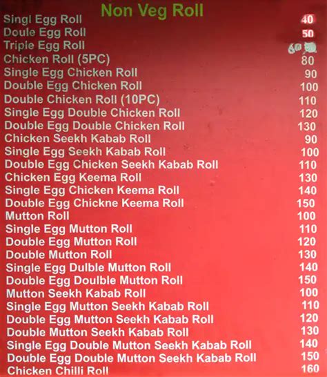 Menu at Mujeeb kathi rolls, Noida